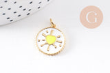 Pendentif médaille rond coeur émail rose laiton doré 18K 18mm , pendentif laiton coeur,sans nickel, x1 (G8420)