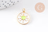 Pendentif médaille rond coeur émail rose laiton doré 18K 18mm , pendentif laiton coeur,sans nickel, x1 (G8420)