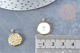 Pendentif médaille rond croix émail blanc laiton doré 18mm, pendentif laiton émaillé,sans nickel, x1 G8548