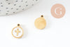 Pendentif médaille rond croix nacre naturelle blanche acier 304 doré inoxydable, x1 (G9693)