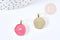 Pendentif médaille rond étoile émail rose ou bleu laiton doré 18mm, x1 (G8550)