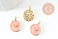 Pendentif médaille rond lune émail rose doré, pendentif lune laiton émaillé,sans nickel,18mm, x1 (G4270)