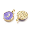 Pendentif médaille rond lune émail violet laiton doré 18mm, x1 (G4272)