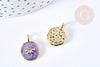 Pendentif médaille rond papillon émail violet laiton doré 18mm, pendentif laiton émaillé,sans nickel, x1 G8552