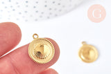 Pendentif médaille ronde Coquillage acier 316 doré inoxydable IP 18mm, x1 (G7126)