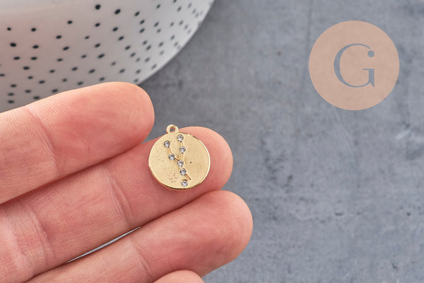 Pendentif médaille ronde Taureau laiton doré 18K, un pendentif doré astrologique création bijoux sans nickel,16mm, x1 (G4924)