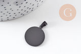 Pendentif médaille ronde acier 304 inoxydable IP noir opaque 23.5mm, x1 (G10881)
