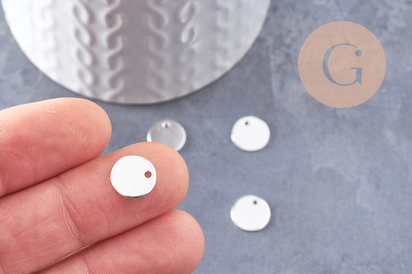 Pendentif médaille ronde acier inoxydable argenté 10mm, x10 (G3398)