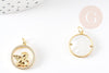 Pendentif médaille ronde ange laiton doré nacre et zircon, pendentif nacre et laiton doré pour création,médaille or,17.5mm, x1 G3569