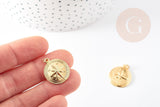 Pendentif médaille ronde boussolle étoile laiton doré 18K 21.5mm, x1 (G5330)