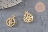 Pendentif médaille ronde boussolle étoile laiton doré 18K zircons 16mm, x1 (G3586)