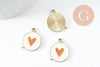Pendentif médaille ronde coeur émail orange laiton doré 17.5mm, x1 (G4294)