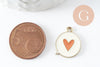 Pendentif médaille ronde coeur émail orange laiton doré 17.5mm, x1 (G4294)
