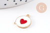 Pendentif médaille ronde coeur émail rouge laiton doré ,pendentif laiton amour pour création bijoux,17mm, x1 (G6192)