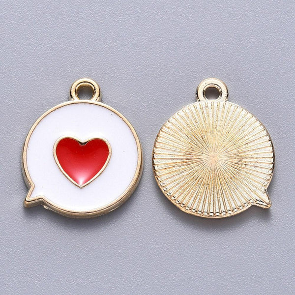 Pendentif médaille ronde coeur émail rouge laiton doré ,pendentif laiton amour pour création bijoux,17mm, x1 (G6192)