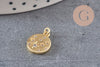 Pendentif médaille ronde étoiles laiton doré zircons, un pendentif doré avec cristaux pour création bijoux,14mm, x1 (G4748)