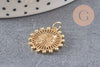 Pendentif médaille ronde flèches laiton doré 18K zircons, un pendentif doré avec cristal pour création bijoux,18.5mm, x1 (G3556)