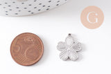Pendentif médaille ronde fleur acier 304 inoxydable platine 17.5mm, x1 (G10480)