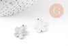 Pendentif médaille ronde fleur acier 304 inoxydable platine 17.5mm, x1 (G10480)