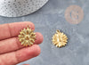 Pendentif médaille ronde fleur tournesol acier 304 inoxydable doré PVD 25.5mm x1 (G2921)