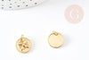 Pendentif médaille ronde laiton doré fleur 12mm, x1 (G4826)