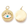 Pendentif médaille ronde oeil émail blanc laiton doré 18K zircon 22.5mm, x1 (G3553)
