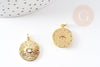 Pendentif médaille ronde oeil laiton doré 18K texturé zircon, pendentif doré sans nickel pour la création médaille or,19mm, x1 G4082