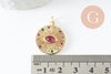 Pendentif médaille ronde oeil laiton doré 18K zircons multicolore 23.5mm,médaille or, x1 (G5857)