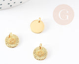 Pendentif médaille ronde oeil laiton doré texturé, un pendentif doré sans nickel pour la création bijoux,médaille or,12mm, x1 G5293