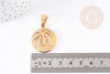 Pendentif médaille ronde palmier acier doré 25mm, x1 (G2752)