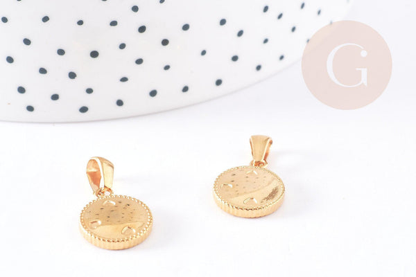 Pendentif médaille ronde petits coeurs acier doré, pendentif doré,sans nickel, acier doré, création bijoux,médaille or,16mm,x1 (G3050)
