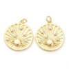 Pendentif médaille ronde planète laiton doré 18K zircons multicolore 23.5mm,pour la création bijoux médaille or, x1 (G6075)