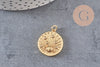 Pendentif médaille ronde planète laiton doré 18K zircons multicolore 23.5mm,pour la création bijoux médaille or, x1 (G6075)