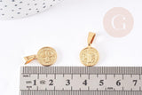 Pendentif médaille ronde saint Benoît acier doré, pendentif doré sans nickel en acier doré, médaille religieuse,15mm, x1 (G2366)