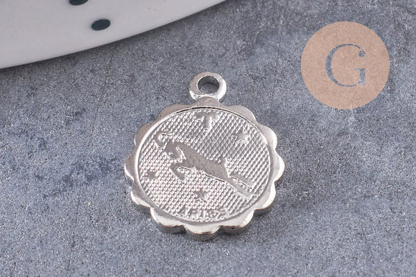Pendentif médaille ronde signe astrologique laiton platine 14mm, x1 (G3462)