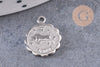 Pendentif médaille ronde signe astrologique laiton platine 14mm, x1 (G3462)