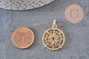 Pendentif médaille ronde soleil boussole laiton doré 18K zircons, un pendentif doré avec cristal pour création bijoux,21mm, x1 (G3552)