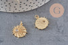 Pendentif médaille ronde soleil laiton doré zircon, un pendentif doré avec cristaux pour création bijoux,18mm, x1 G3469