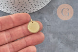 Pendentif médaille ronde tressée acier 304 inoxydable doré personnalisable 18mm, x1 (G11376)