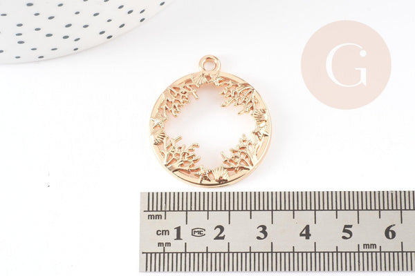 Pendentif médaille ronde végétal zamac doré 34mm,pendentif doré sans nickel x1 G5870