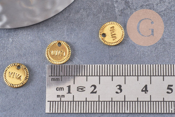 Pendentif médaille rondes Viva zamac doré 10mm, x 10 (G1819)