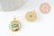 Pendentif médaille soleil oeil émail bleu laiton doré 18K et cristal zircon,pendentif laiton chance pour création bijoux,17mm, x1 (G5278)