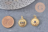 Pendentif médaille soleil oeil émail laiton doré 18K et cristal zircon,pendentif laiton chance pour création bijoux,17mm,x1 (G5287)