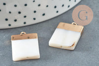 Pendentif nacre blanche naturelle doré rectangle 24mm,pendentif rond nacre,coquillage blanc, x2 G2579