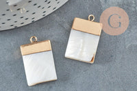 Pendentif nacre blanche naturelle doré rectangle 24mm,pendentif rond nacre,coquillage blanc, x2 G2579