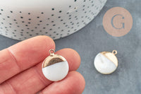 Pendentif nacre blanche naturelle doré,fourniture créative,pendentif rond nacre,coquillage blanc, 22.5mm, x2 G2548