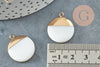 Pendentif nacre blanche naturelle doré,fourniture créative,pendentif rond nacre,coquillage blanc, 23.5mm,x2 G5145