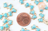 Pendentif noeud doré émail bleu 10mm,pendentif doré pour création de bijoux, x5 (G6098)