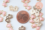 Pendentif noeud doré émail rose 10mm,pendentif doré pour création de bijoux x5 (G6097)