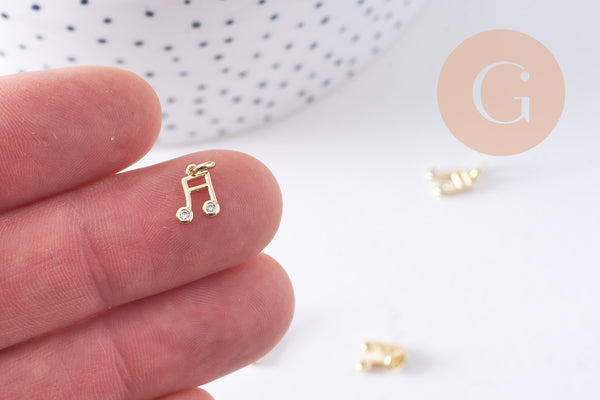 Pendentif note de musique laiton doré 8.5mm, x1 (G10611)